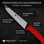 WOLFCUT SoftGrip Serie - Metzgermesser-Set 6-tlg. - Ausbeinmesser, Stechmesser, Fleischermesser, Zerlegemesser, Wetzstahl